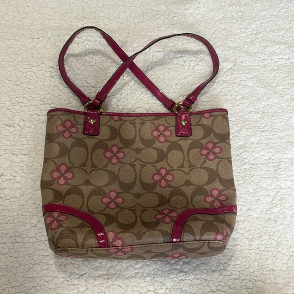 Floral Pink & Brown Coach Purse - Picture 2 of 5